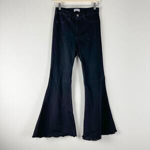 Judy Blue Super Flare Jeans Womens 7/28 Black 8396 Raw Hem Retro USA Made